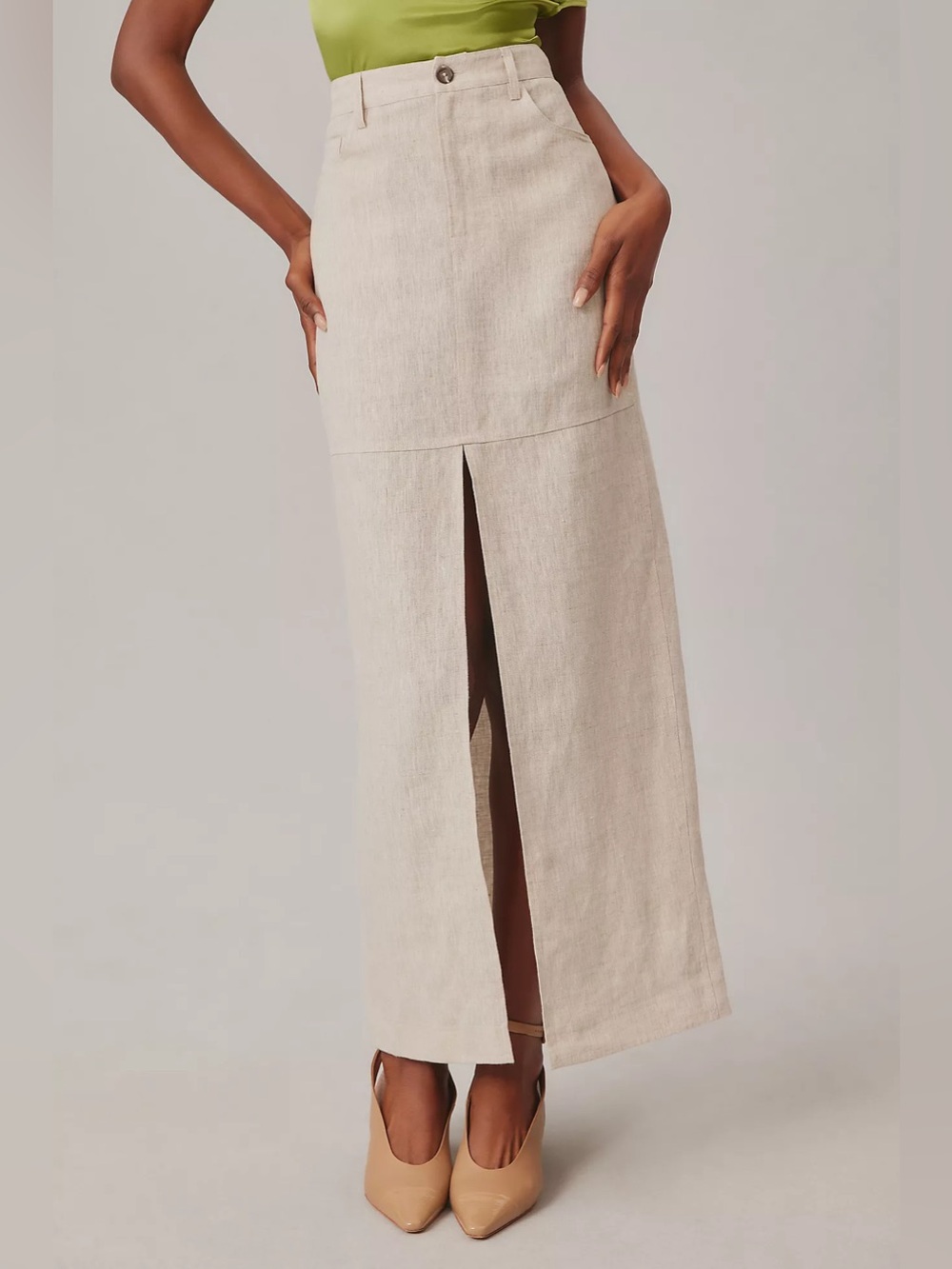 Reformation | Tazz Light Beige Linen Wide-Leg Women's Maxi Skirt Size 18